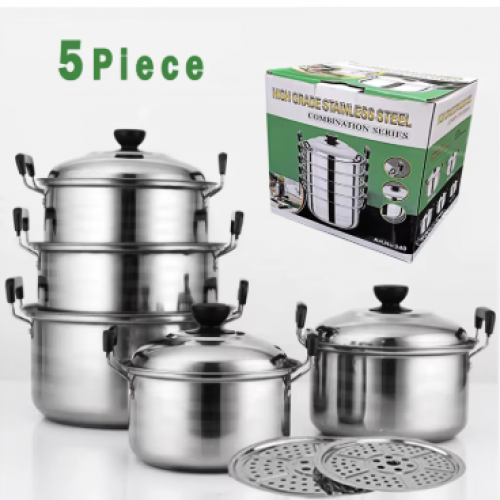 Juego de Ollas de Acero Inoxidable Premium – 5 Piezas